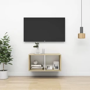 vidaXL Lumarko Wisząca szafka pod TV, dąb sonoma i biel, 37x37x72 cm, płyta 805476 - Szafki RTV - miniaturka - grafika 1