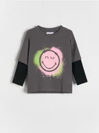 Bluzki dla dziewczynek - Reserved - Koszulka Smiley® - ciemnoszary - miniaturka - grafika 1