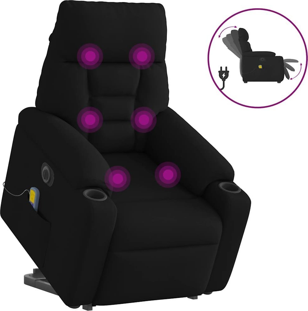 vidaXL vidaXL Podnoszony fotel masujący, elektryczny, rozkładany, czarny