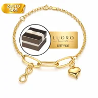 Bransoletki - BRANSOLETKA ZŁOTA 585 14K DŁUGIE OGNIWA SERCE NIESKOŃCZONOŚĆ 17 CM - miniaturka - grafika 1