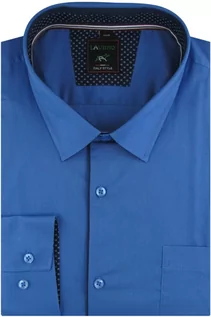 Koszule męskie - Duża Koszula Męska Elegancka Wizytowa do garnituru gładka chabrowa z lamówką z długim rękawem Duże rozmiary Laviino C200 - grafika 1