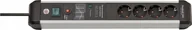 Listwy zasilające - Listwa zasilająca Brennenstuhl Brennenstuhl Premium Protect Line 4-way, power strip black/silver, 60,000 A surge protection, 3 meters 1391010400 - miniaturka - grafika 1