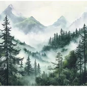 Fototapety - Fototapeta Las we mgle Natura Góry 350x250 cm Tapeta Do Sypialni Salonu Kuchni Na Flizelinie - miniaturka - grafika 1