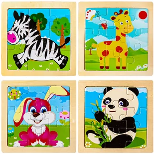 Edukacyjne Puzzle Drewniane Klocki Układanka 4 szt - Układanki dla dzieci - miniaturka - grafika 1