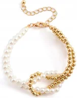 Bransoletki - Złota bransoletka z kuleczkami perełki elegancka pozłacana z supłem prezent - miniaturka - grafika 1