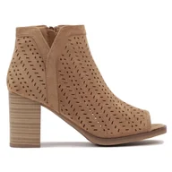 Botki damskie - Botki Damskie Ażurowe Modne Stylowe Eleganckie Klasyczne Skórzane Na Słupku Na Obcasie Khaki Melin 40 - miniaturka - grafika 1