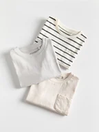 Bluzki dla niemowląt - Reserved - Bawełniany longsleeve 3 pack - kremowy - miniaturka - grafika 1