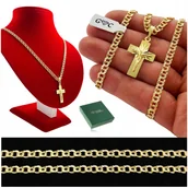 Biżuteria dla dzieci - ZŁOTY ZESTAW KOMUNIJNY ŁAŃCUSZEK I KRZYŻYK Z JEZUSEM, PAMIĄTKA, PREZENT 925 - miniaturka - grafika 1