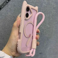 Etui i futerały do telefonów - TEMU Etui na Telefon w Stylu Ins z Prostym Japońskim i Koreańskim Uroczym Trójwymiarowym Kreskówkowym Kotem, Przezroczyste Akrylowe z Magnetycznym - miniaturka - grafika 1