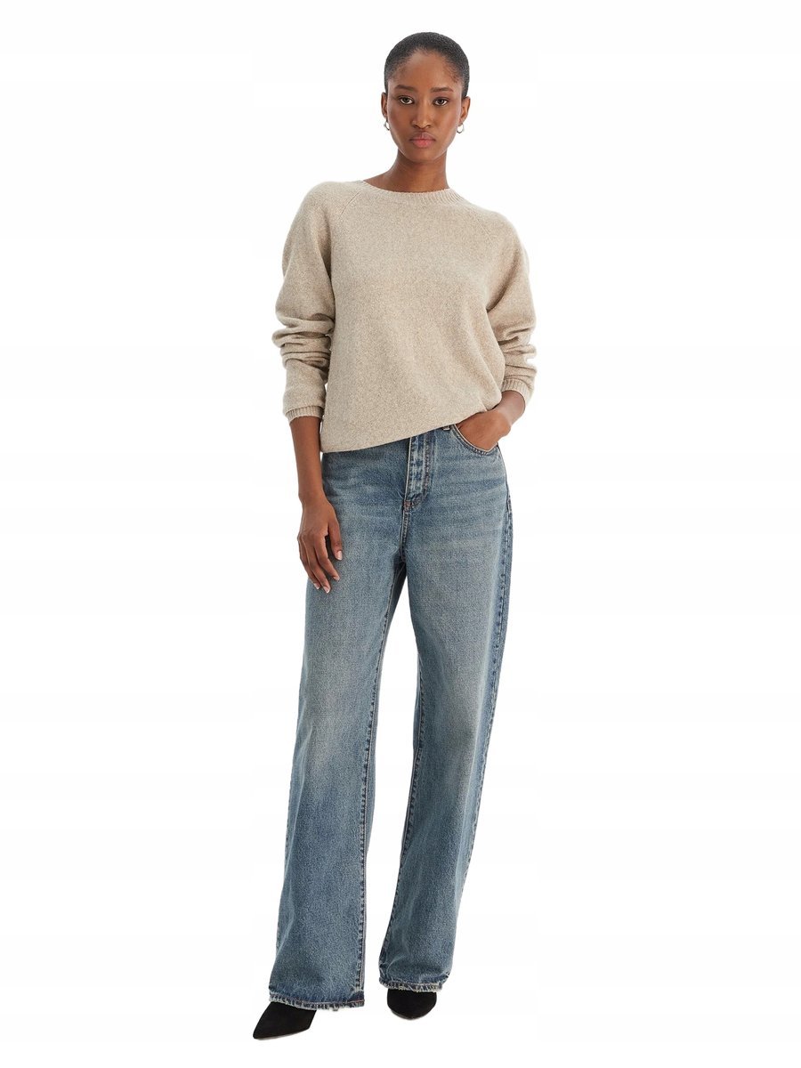 VERO MODA BEŻOWY SWETER Z OKRĄGŁYM DEKOLTEM I DŁUGIM RĘKAWEM M 6BA