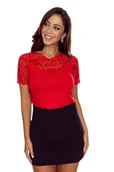 Bluzki damskie - Bluzka damska z krótkim rękawem i koronkowym akcentem Firella czerwona L - miniaturka - grafika 1