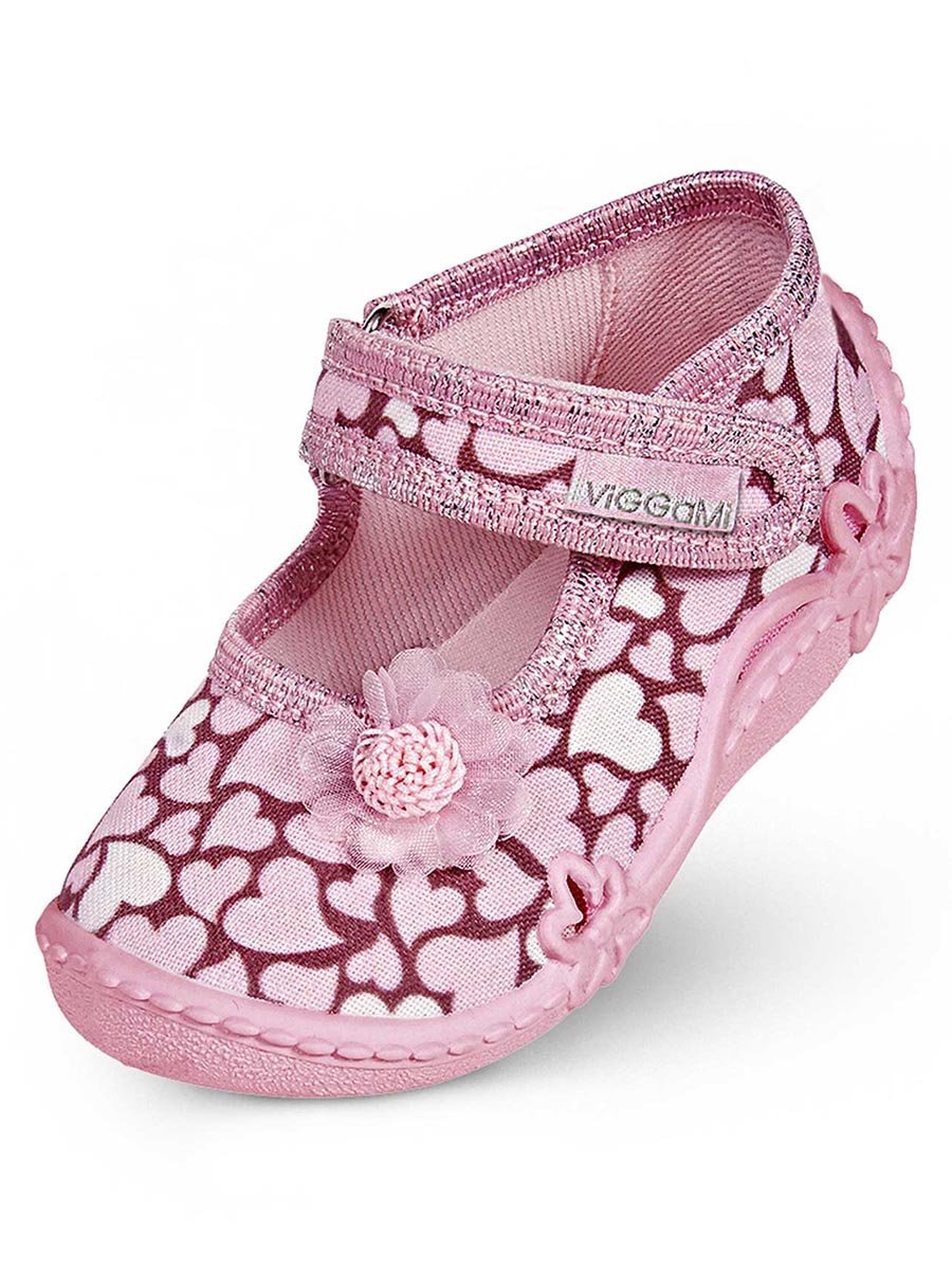 Dziewczęce kapcie w serduszka z kwiatkiem 3D różowe Viggami r.18