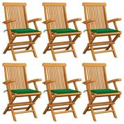 Fotele i krzesła ogrodowe - vidaXL Krzesła ogrodowe, zielone poduszki, 6 szt., drewno tekowe - miniaturka - grafika 1