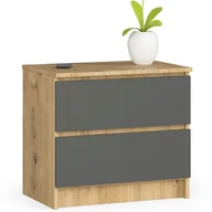 Szafki nocne - Szafka nocna K 60 cm 2 szuflady - dąb artisan-grafit szary - miniaturka - grafika 1