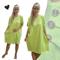 Bluzki damskie - GŁADKA SUKIENKA DIAMENT GUZIKI luźna elegancka tunika neon 50 52 5XL 2881 - miniaturka - grafika 1