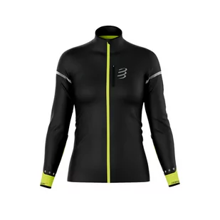 COMPRESSPORT Kurtka biegowa damska HURRICANE WINDPROOF JACKET FLASH black/fluo yellow - Kurtki i kamizelki sportowe damskie - miniaturka - grafika 1