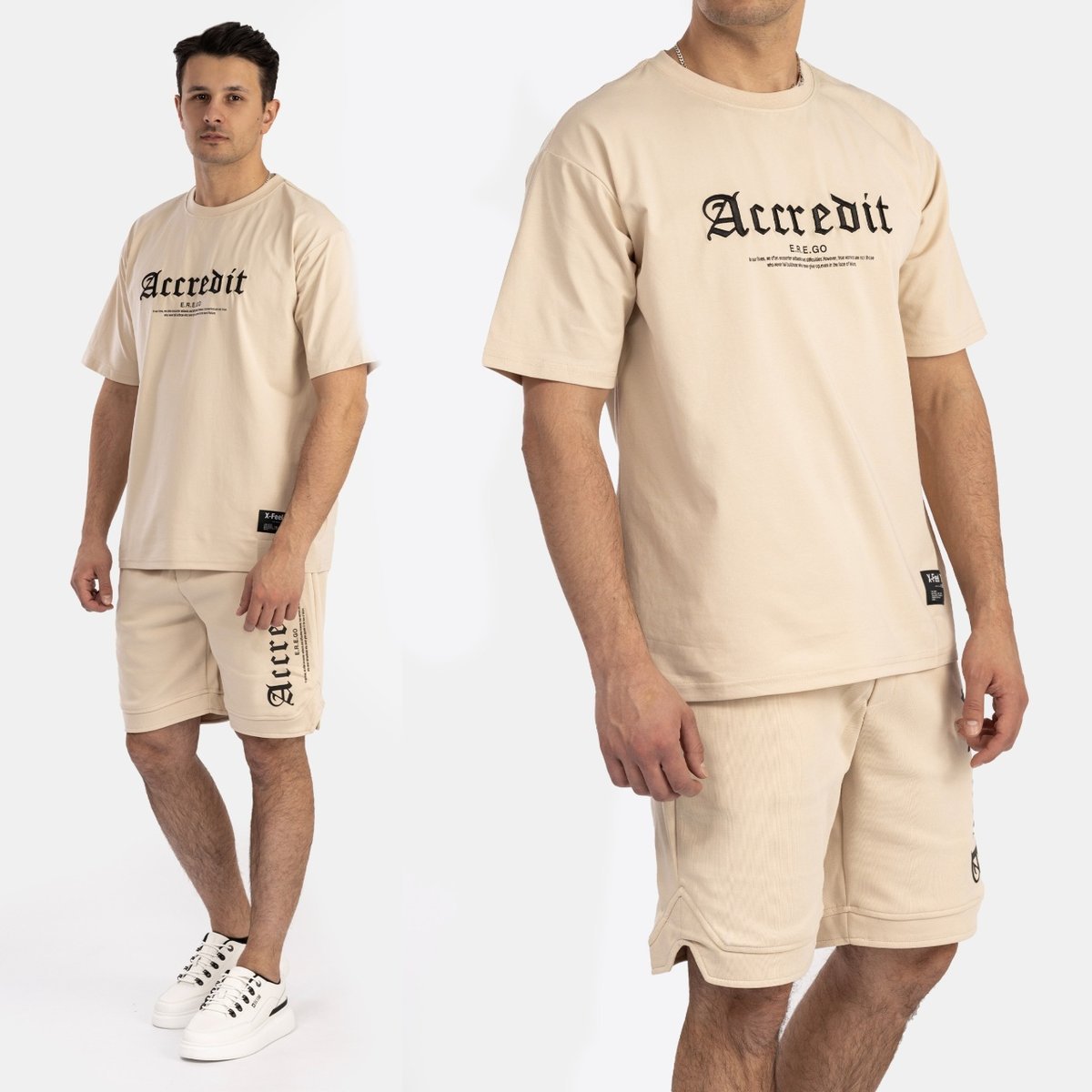 Komplet dresowy Sportowy Beżowy Koszulka i Spodenki Bawełna Accredit XXL Beżowy