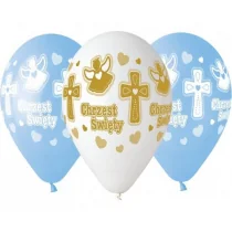 GMR Balony na chrzest dla chłopca - 33 cm - 5 szt. GS120/617BN - Pamiątka Chrztu Świętego - miniaturka - grafika 2