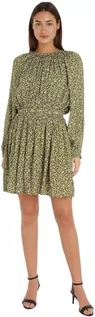 Sukienki - Tommy Hilfiger Damska sukienka z krepą z nadrukiem piór, dopasowana, rozkloszowana, Nadruk z piórami/zielony, 60 - grafika 1