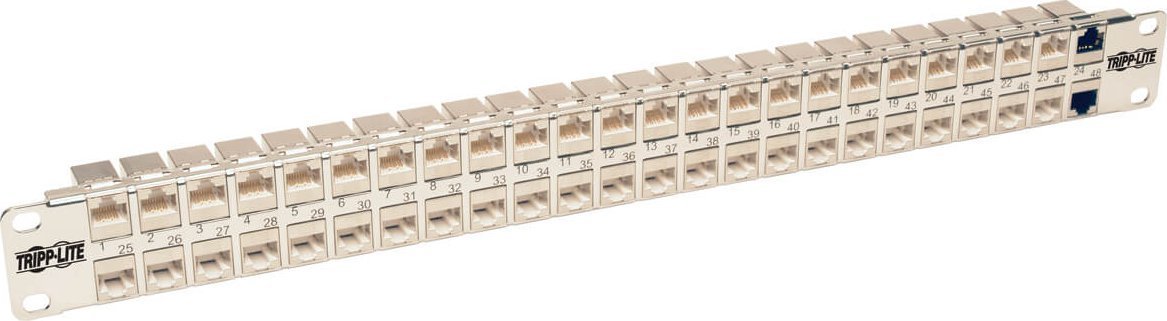 Terminal sieciowy Eaton Eaton Tripp Lite Series 48-Port Cat6a Patch Panel Rackmount Shielded Feedthrough RJ45 1U - Patch Panel - CAT 6a - STP - RJ-45 X 48 - 1U - 48.3 cm 19