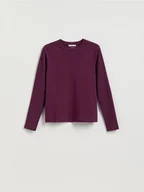 Bluzki damskie - Reserved - Longsleeve z merceryzowanej bawełny - ciemnofioletowy - miniaturka - grafika 1