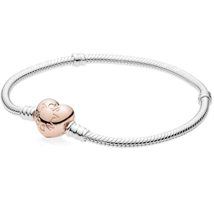 Bransoletka - PANDORA - Zapięcie Serce - 17 cm - Różowe Złoto - Damska