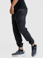 Spodnie męskie - Spodnie Jeansowe Jogger Ze Ściągaczem Męskie Marmurkowe Czarne Jigga Wear Mini Haft Logo L - miniaturka - grafika 1