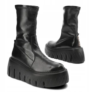 Czarne botki damskie CARINII B10028 skóra modne platforma r.37 - Botki damskie - miniaturka - grafika 1