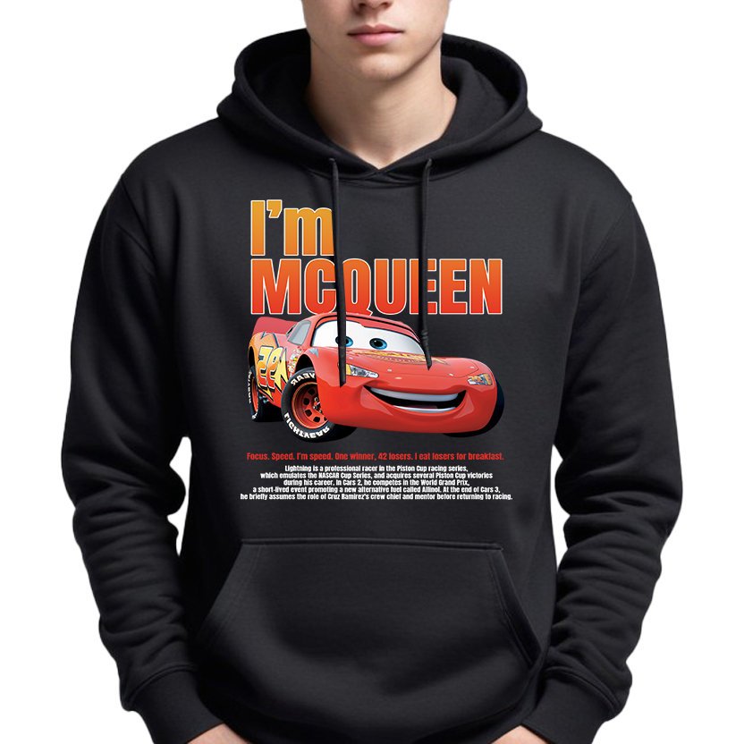 Bluza Z Kapturem Czarna I'M MCQUEEN Młodzieżowe Trendy Styl Wzory Rozm XL