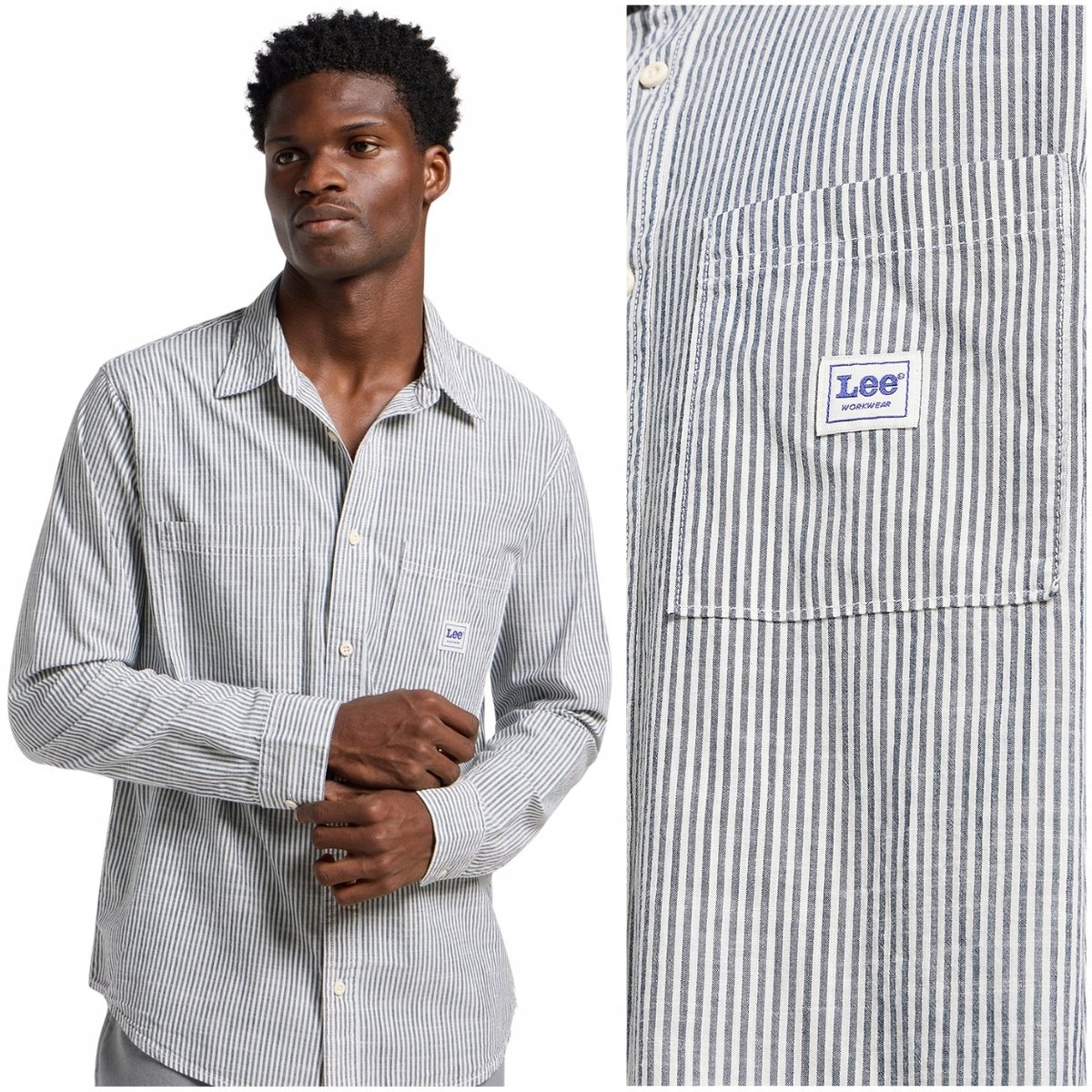 Lee WORKWEAR SHIRT 2.0 Ecru luźna bawełniana koszula w paski XL