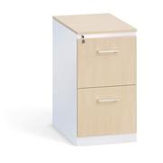 Szafy biurowe - Kartoteka metalowa KOMBI z drewnianym frontem A4, 2 szuflady, szary/brzoza - miniaturka - grafika 1
