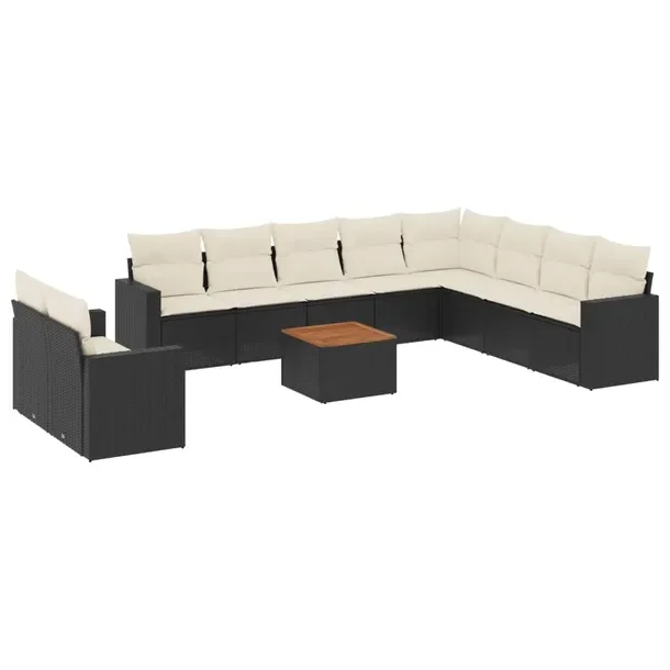 Zestaw mebli ogrodowych modułowych czarny rattan PE z poduszkami 62x62x69