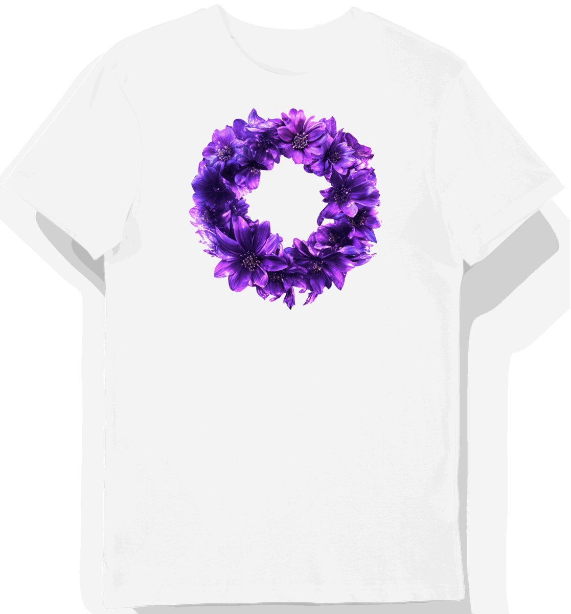 Koszulka męska biała z motywem fioletowych kwiatów 6247 XXL