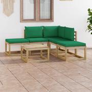 Meble ogrodowe - vidaXL Lumarko 6-cz. zestaw wypoczynkowy do ogrodu, z zielonymi poduszkami! 3065093 - miniaturka - grafika 1