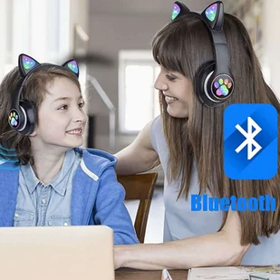 Alogy Słuchawki bezprzewodowe nauszne LED RGB Bluetooth 5.0 FM MP3 radio Kocie uszy świecące Czarne - Słuchawki - miniaturka - grafika 4