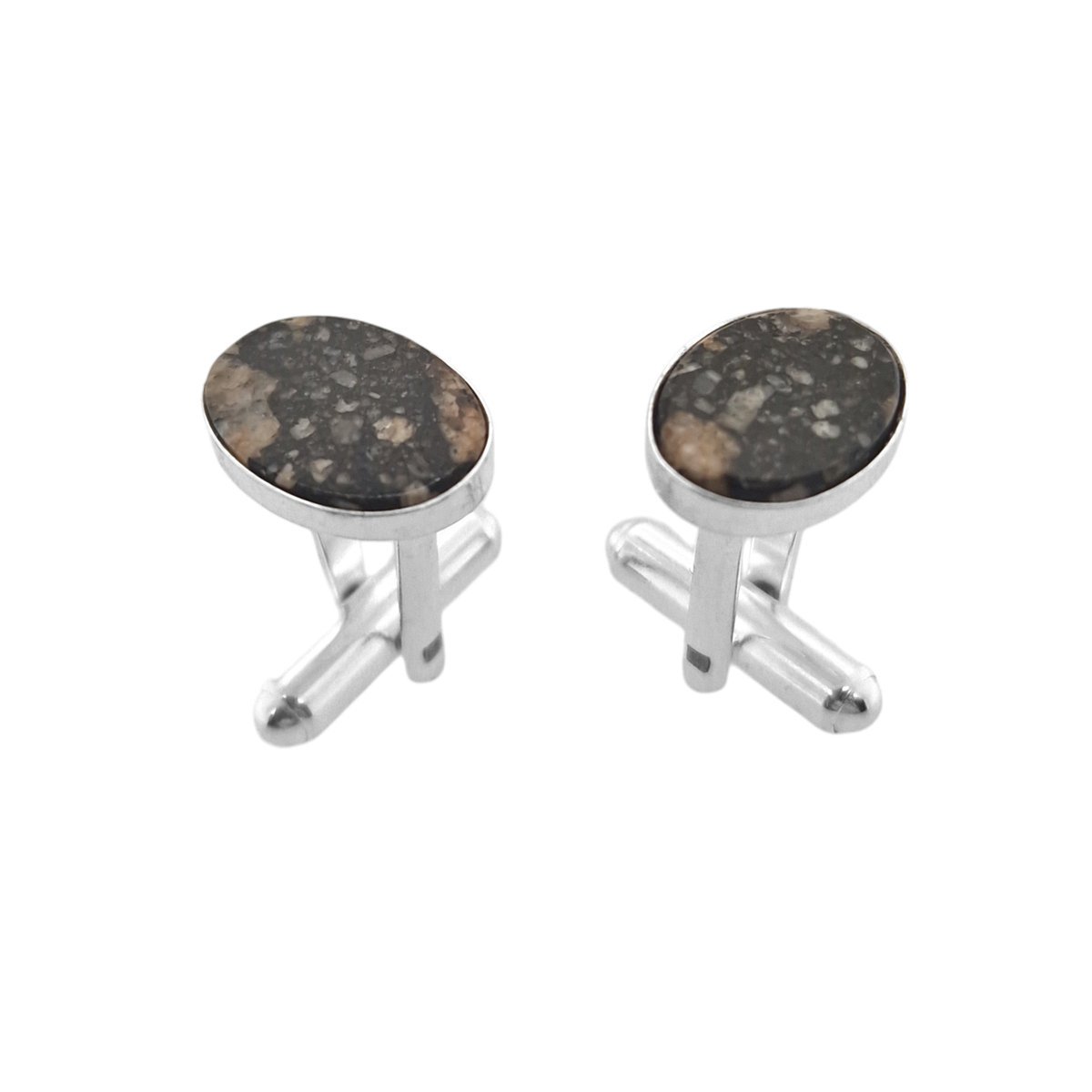 Spinki do mankietów Meteoryt w oprawie 14x10 (S1233) Srebro [925]