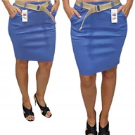 Spódnice - ELEGANCKA SPÓDNICA WISKOZA Lycra Kieszenie niebieska pasek 42 44 XL 2XL - miniaturka - grafika 1