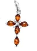 Biżuteria religijna - Srebrny krzyżyk z bursztynem - miniaturka - grafika 1