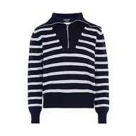 Swetry damskie - Bridgeport Damski sweter z dzianiny w paski z zamkiem błyskawicznym i granatowym dekoltem, granatowy, wełniany, białe paski, rozmiar XL/XXL, Ciemno-granatowe białe paski, XL - miniaturka - grafika 1