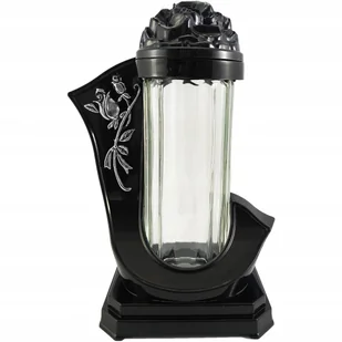 Znicz kapliczka szklana tuba na wkłady czarny lampion na grób róża - Lampiony i znicze - miniaturka - grafika 1