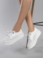 Półbuty damskie - Artiker Sneakersy półbuty damskie skórzane ażurowe białe-41 - miniaturka - grafika 1