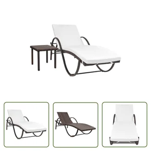The Living Store Leżak z poduszką i stolikiem - polirattan - brązowy - Leżak - Leżaki ogrodowe The Living Store Leżak z poduszką i stolikiem - polirattan - brązowy - Leżak - Leżaki ogrodowe - miniaturka - grafika 1