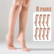 Skarpetki damskie - TEMU 8-Parowe Damskie Ultracienkie Skarpetki Za Kolano, Wygodne i Oddychające Podstawowe Wszechstronne Skarpetki Na Łydkę, Nylonowe Ultracienkie - miniaturka - grafika 1
