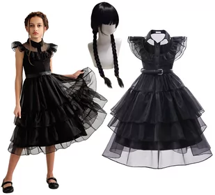 Strój Kostium Sukienka Wednesday Addams Cosplay 104/110 - Stroje karnawałowe Strój Kostium Sukienka Wednesday Addams Cosplay 104/110 - Stroje karnawałowe - miniaturka - grafika 1