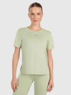 Koszulki sportowe damskie - 4F Koszulka treningowa regular szybkoschnąca damska - zielona L - miniaturka - grafika 1