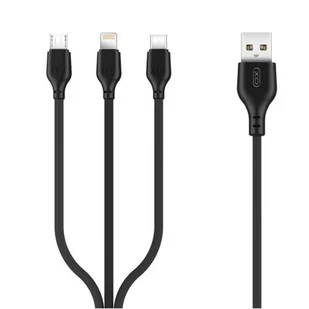 Xo Kabel NB103 3w1 (8-pin/micro/typ-C) czarny 1m - Kable USB - miniaturka - grafika 1