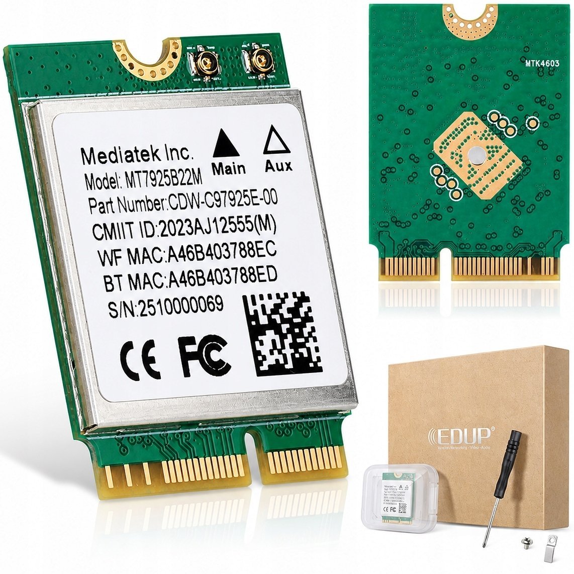 Kontroler Adaptec Karta sieciowa MT7925 WiFi 7 M.2 Bluetooth 5.4 AX BE 6.5Gbps Tri-Band