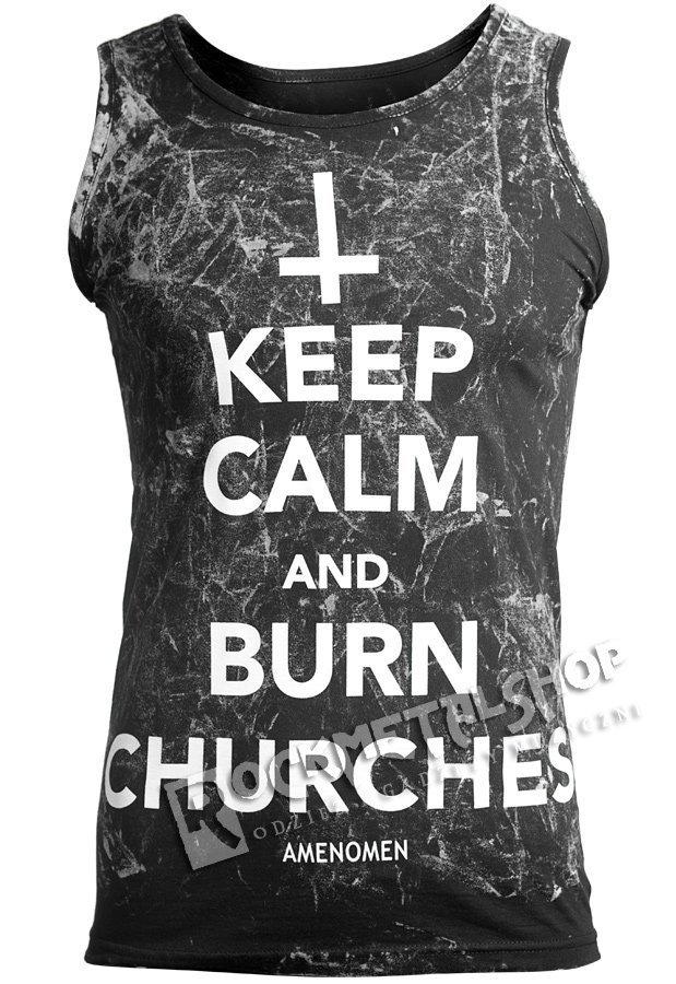 koszulka na ramiączkach AMENOMEN - KEEP CALM AND BURN CHURCHES (OMEN069KR ALLPRINT WHITE)-XL