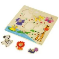 Układanki dla dzieci - Drewniana Układanka 9 el. Puzzle Zwierzęta Żyrafa - miniaturka - grafika 1