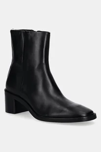 Calvin Klein botki skórzane BLOCK HEEL ZIP BOOT LTH damskie kolor czarny na słupku HW0HW02593 - Botki damskie - miniaturka - grafika 1